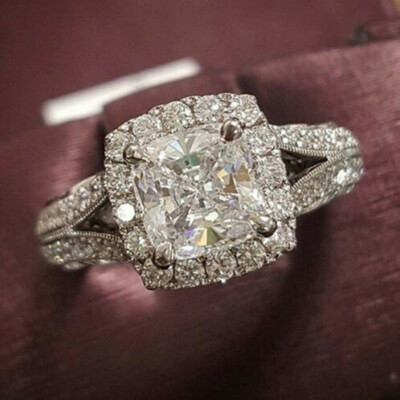 Luxury 925 Silver Filled Ring Jewelry Cubic Zircon Wedding Ring Sz 6-10