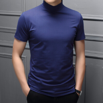 Mens Mock Turtleneck T-shirt Pullover Short Sleeve Solid Slim Fit Top Undershirt
