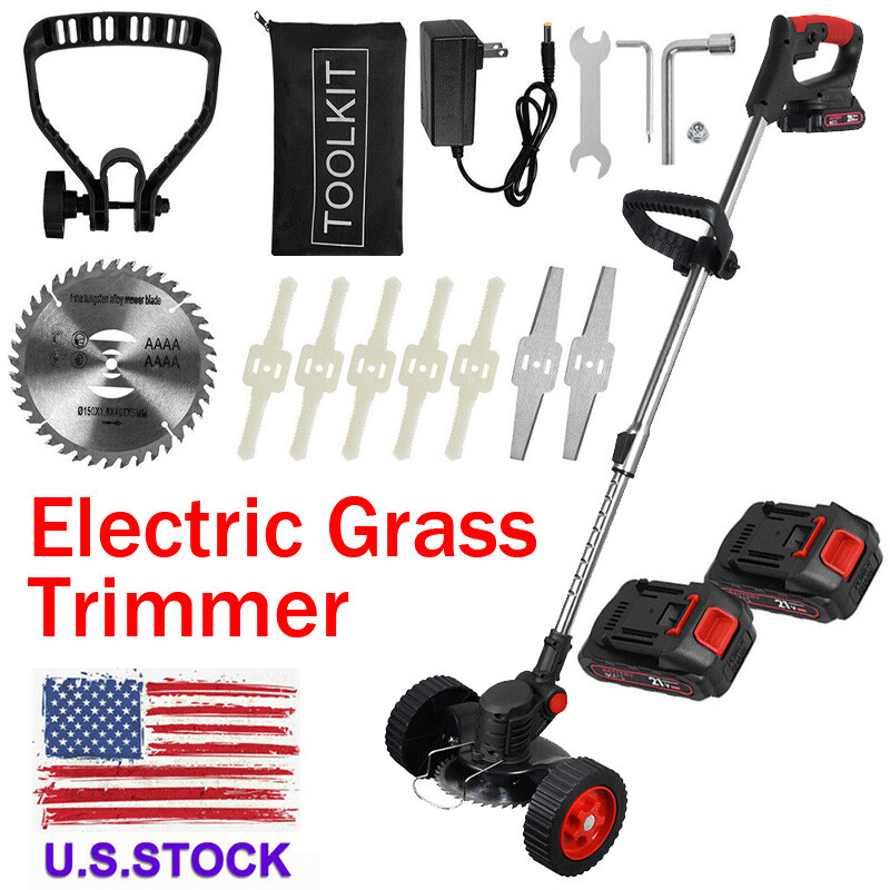 Cordless Grass String Trimmer Cutter Electric Weed Eater Lawn Edger w/ 2 Battery