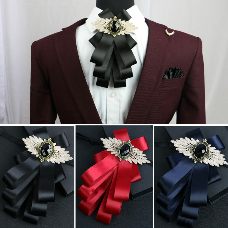 Men Bow Tie Pre Tied Rhinestone Solid Multi-layer Necktie Wedding Party Formal