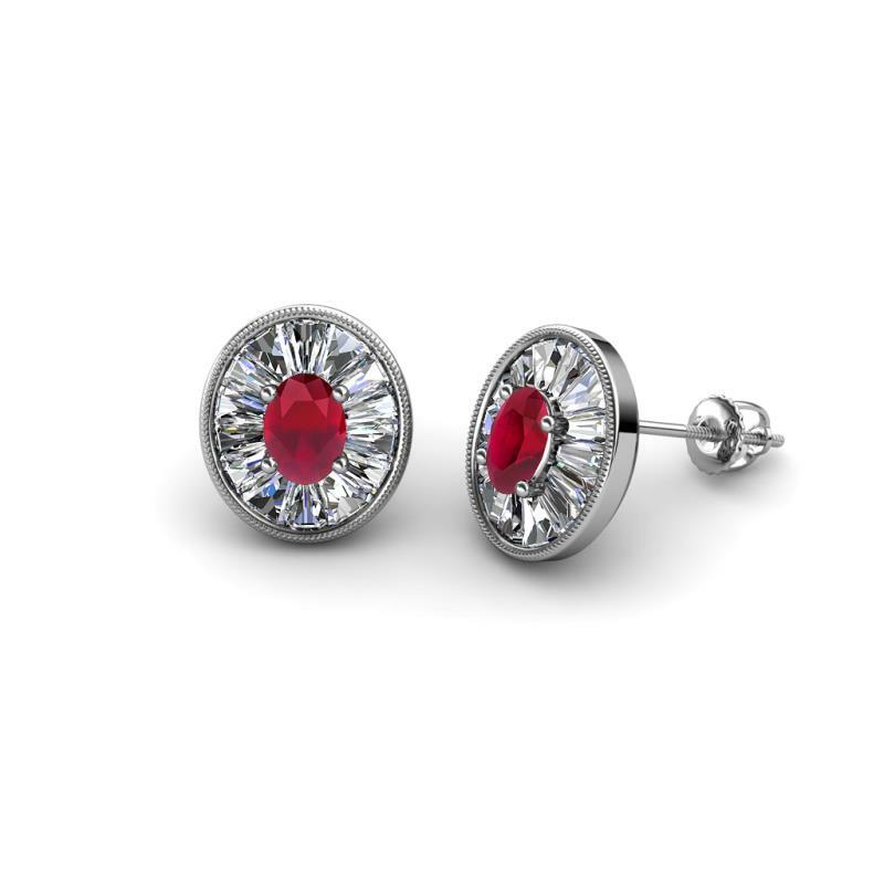 Pre-owned Trijewels Ruby Diamond 1 1/8 Ctw Womens Halo Stud Earrings 14k Gold Jp:239198 In Red