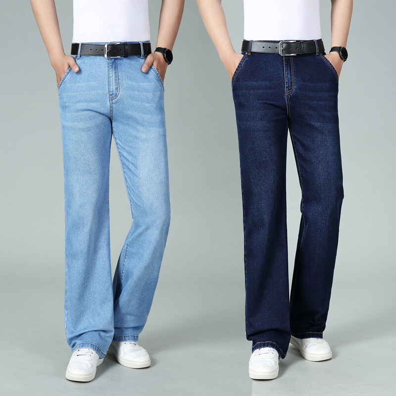 Jeans Masculini Dritti Con 5 Tasche A Vita Media In Denim Stretch Smart Casual