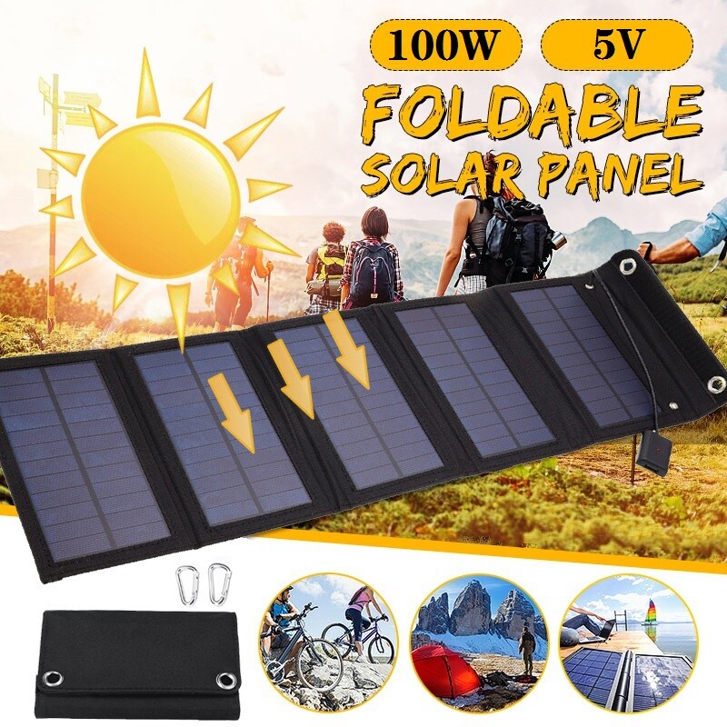 100W Solar Panel Foldable Power Bank USB Outdoor For Cellphone Battery Charge US