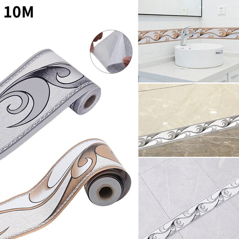 5cm*10m Selbstklebende Wandsockelleisten-BordÃ¼Re Aufkleber Wellenlinien-Tapete