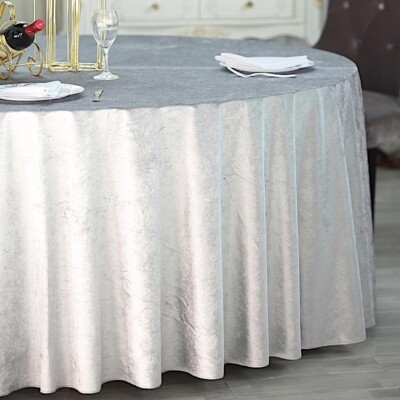 SILVER 120" Round Premium Velvet Tablecloth Event Light Gray Reception Linens