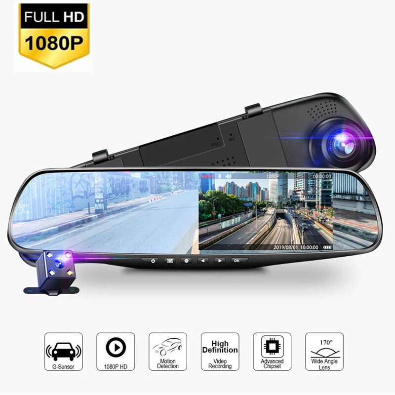 1080P Rearview Mirror Car DVR Dual Dash Cam Camera HD Front Rear Video Recorder