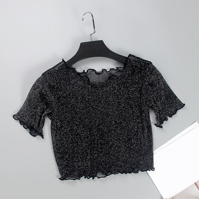 Chemisier Court Brillant Pour Femme Imprimé Floral Transparent