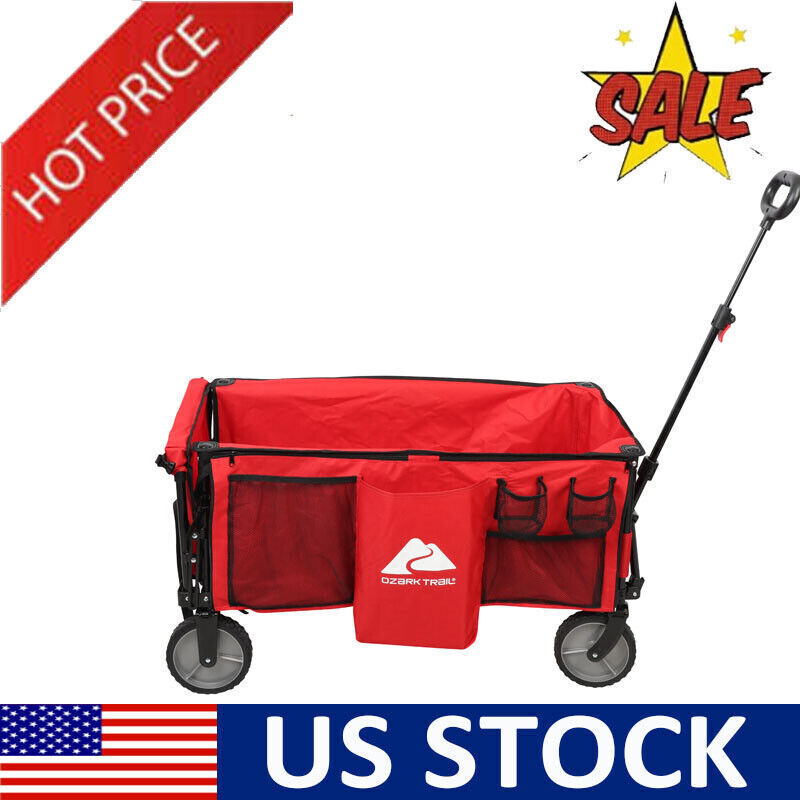 Camping Folding Utility Wagon Extension Handle Outdoor Shopping Cart Beach