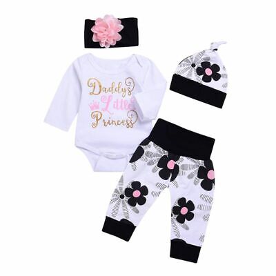4Pcs Baby Mädchen Baumwolle Strampler Outfit Kleinkind Kleidung Set