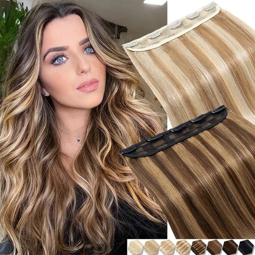 One Piece Clip in Russian Remy Human Hair Extensions Half Full Head Highlight