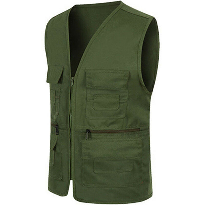 Men Multi Pocket Director Waistcoat Fishing Vest Coat Jacket Travel Fisher Top