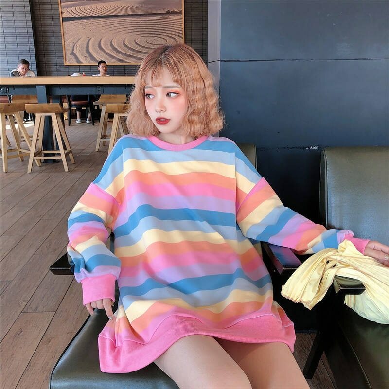 Kawaii Clothing Long Sleeved T-Shirt Rainbow Pastel Goth