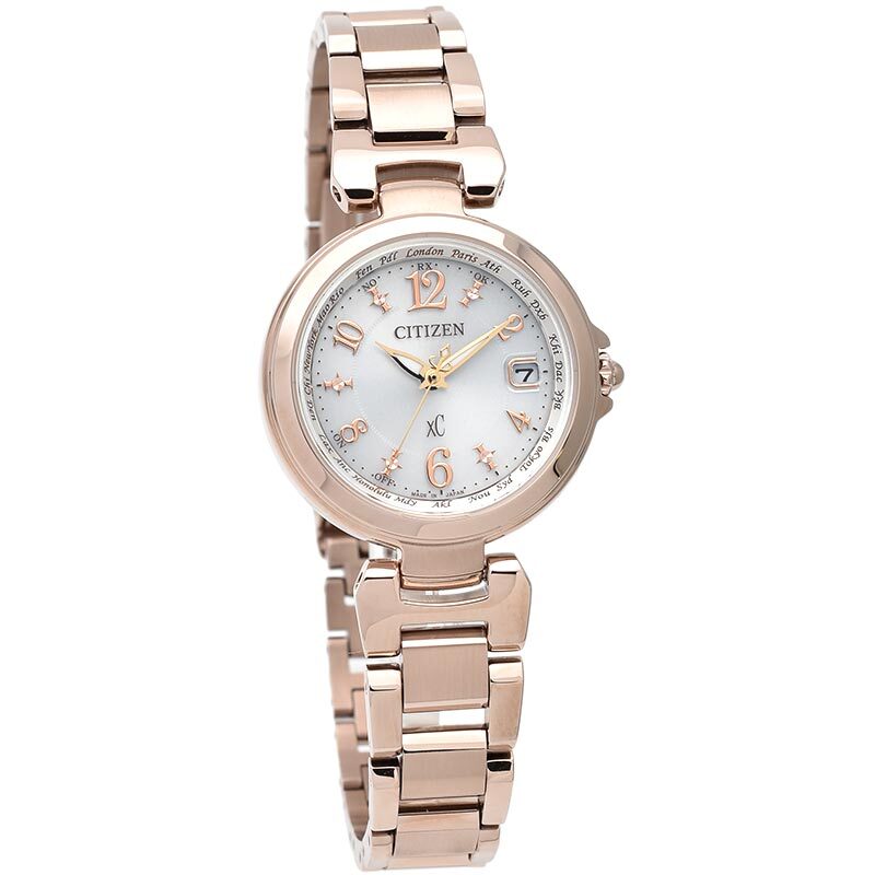 Pre-owned Citizen Xc Happy Flight Ec1037-51a Eco-drive Radio Solar Watch Sakura Gold Women
