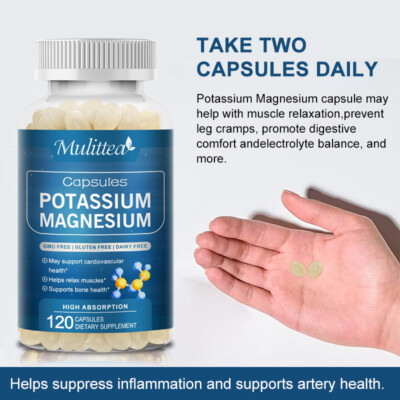 Potassium Magnesium 120 Capsules For Sleep,Immune Booster,Bone& Muscle,Cramps