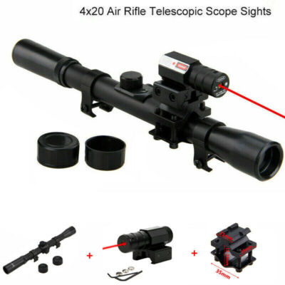 4 X 20 Telescopic Sight SCOPE + 11mm 3/8'' Mounts & Red Laser for Air Rifle Gun A