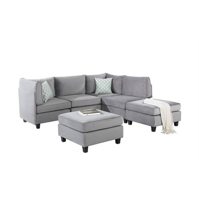 Simona Contemporary 6Pc Modular Reversible Sectional Sofa in Gray Velvet