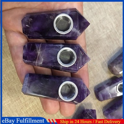Natural Dark Dream Amethyst Quartz Smoking Tube Pipe Crystal Stone Wand Hookah