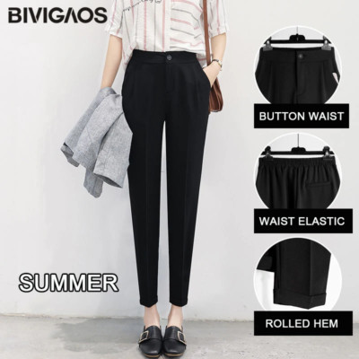 S-XXXL Korean Style Cropped Pencil Pants Thin Casual Suit Office Wear For Women