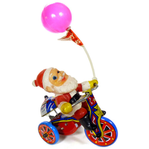 1960s SANTA ON TRICYCLE Tin Wind-Up Toy JAPAN Christmas Decoration CUTE!