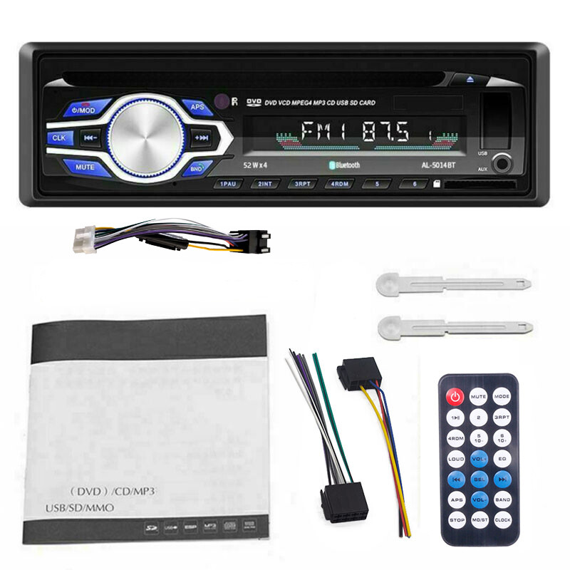 Single 1 Din Car DVD CD MP3 Player Audio Stereo USB/AUX/SD FM BT In-dash Radio