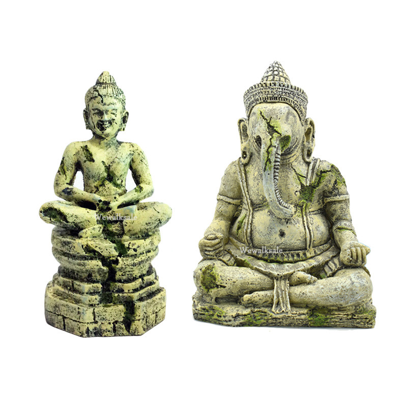 2 Aquarium Decorations Set Buddha Ganesh Landscape Ornaments