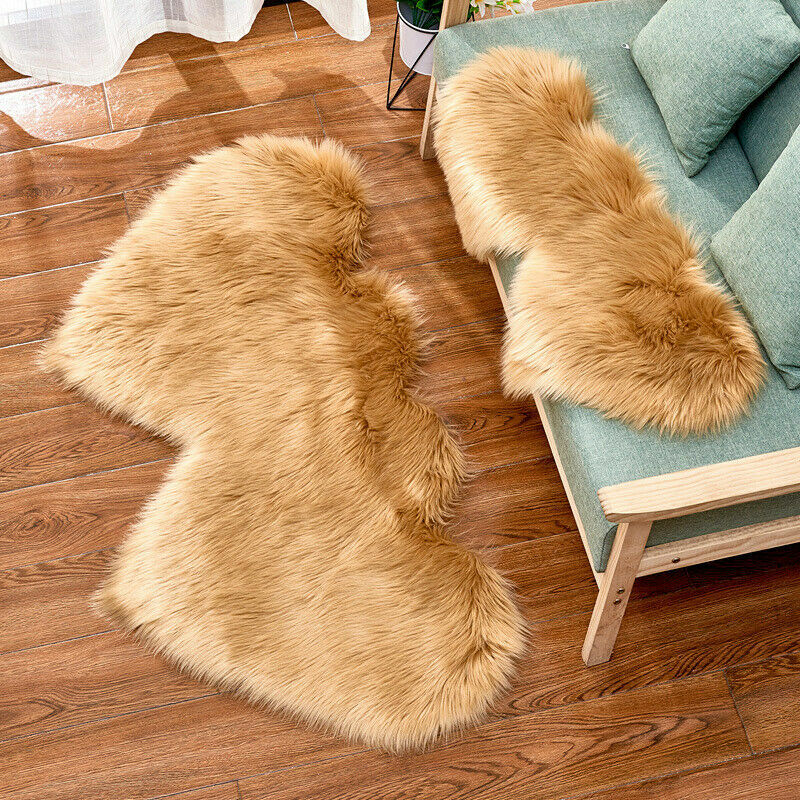Soft Double-Heart-shaped Carpet Faux Wool Fluffy Rug Upholstery Home Warm Decor