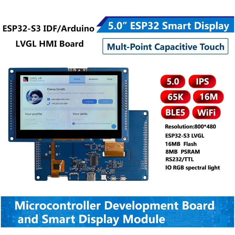 ESP32-S3 5inch Development Board 800*480 RGB IPS TFT Display Touch Screen Ardu-i
