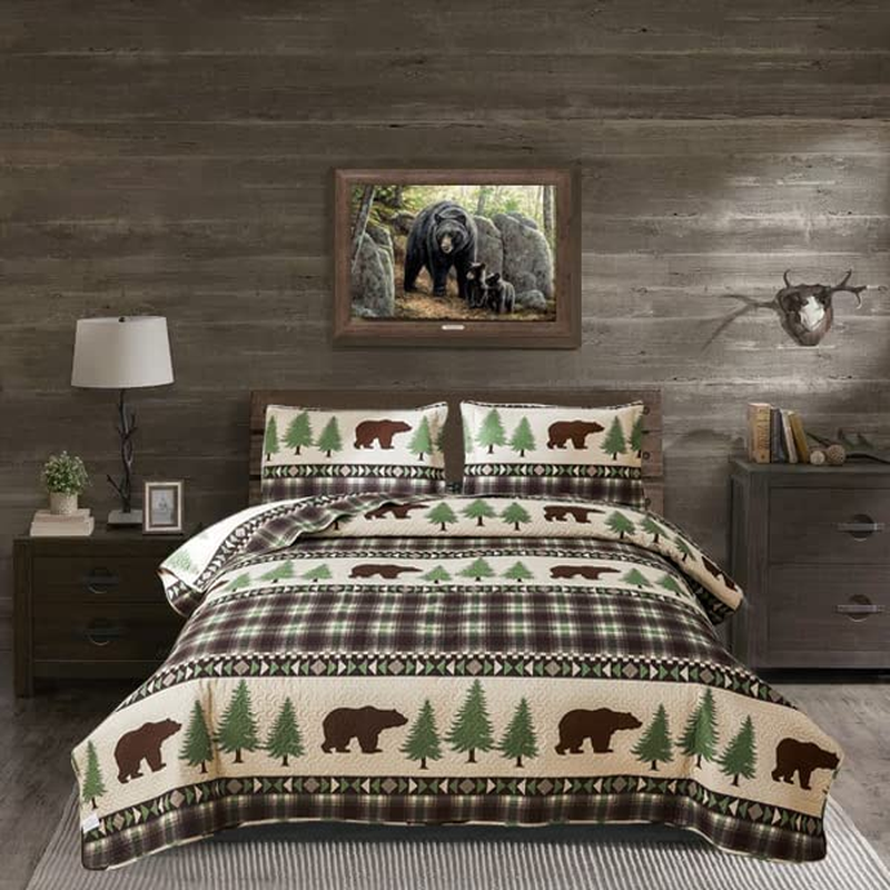 Queen Size Rustic Lodge Plaid Quilt Bed Spread Country Cabin
