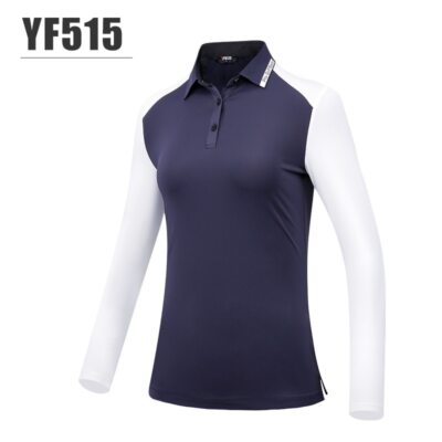PGM Women Patchwork Long-sleeved Golf Shirt Ladies Windproof T-Shirts Slim Tops