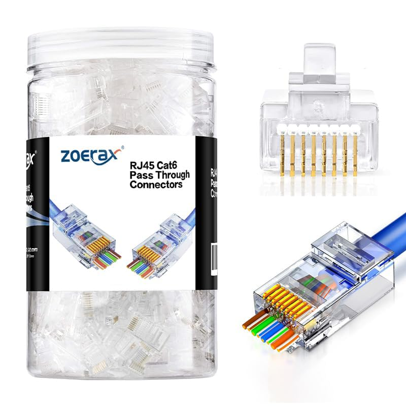 200-Pack RJ45 Cat6 Pass Through Connector RJ45 Modular Plugs for Solid or Strand