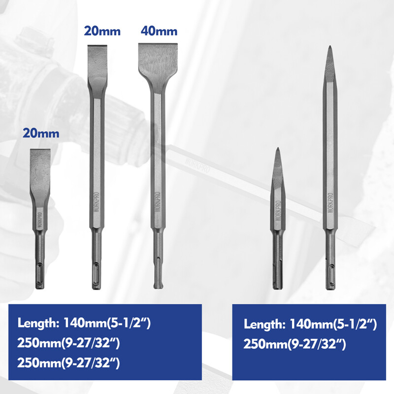 WORKPRO 17PC SDS-Plus Rotary Hammer Drill Bits and Chisel Set for Concrete Stone