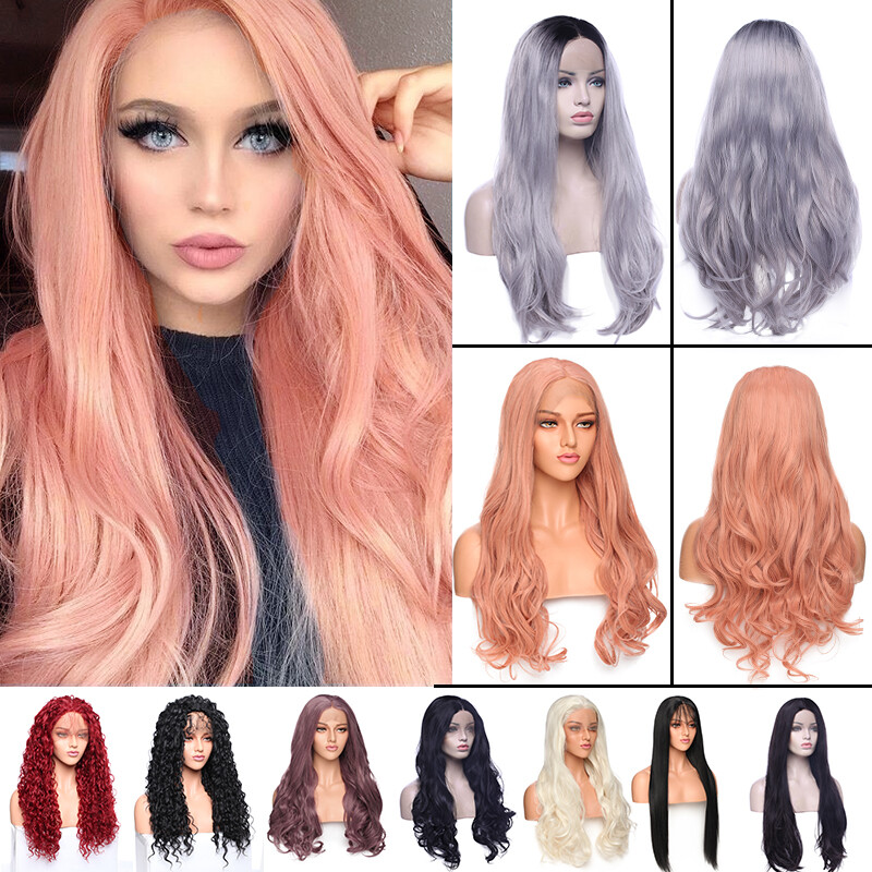 Medium Short Bob Full Head Front Lace Hair Wig Wigs Ombre Gray