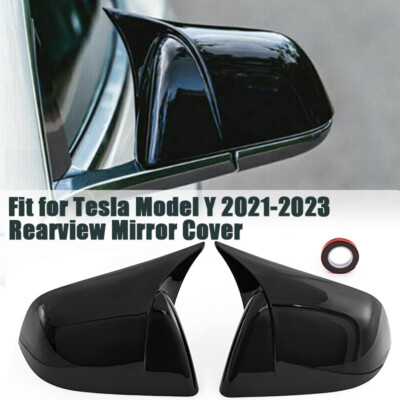 2X Side Mirror Cover Cap For Tesla Model Y 2020 2021 2022 2023-2024 Gloss Black