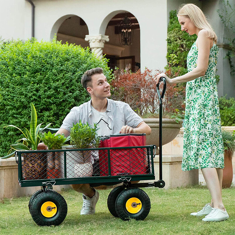 1100lbs Mesh Steel Garden Cart Folding Utility Wagon Heavy Duty Side Removable 