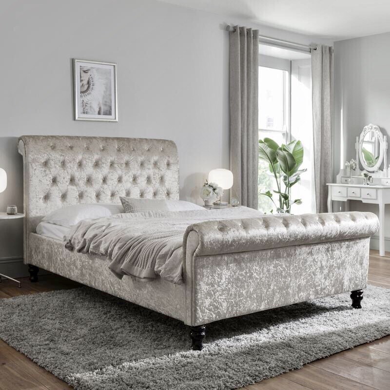 Super king size bed / cream velour (Next) in East Dunbartonshire