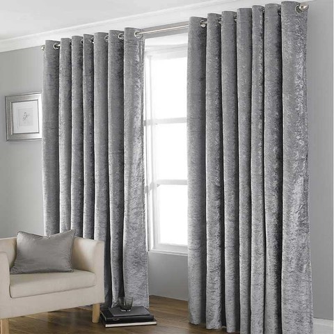 Grey Crushed Velvet Design Fully Lined Eyelet Blackout Curtains 90