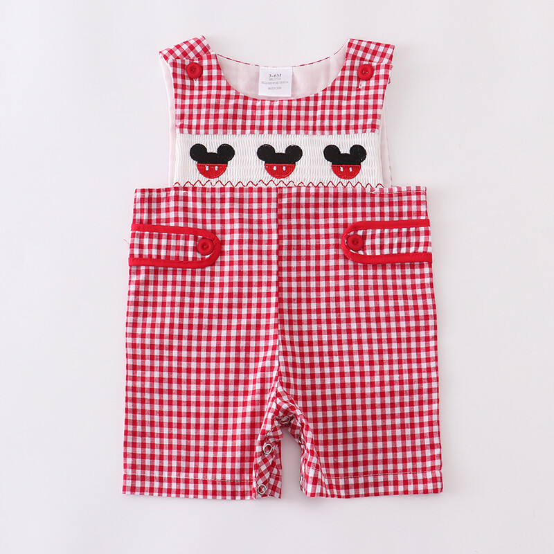 NEW Boutique Mickey Mouse Baby Boys Smocked Gingham Overall