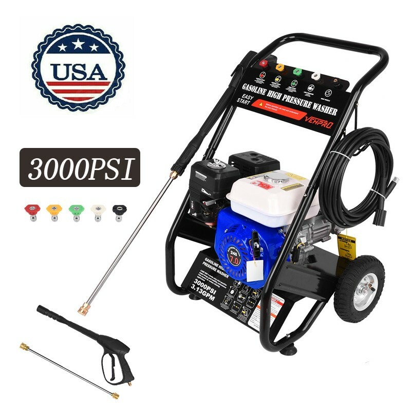 Gas Pressure Washer 7HP Max 3000PSI Power Spray Gun 5 Nozzles 4-Stroke Blue USA