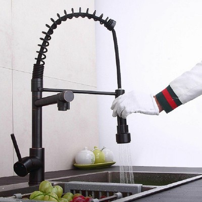 Antique Black 1-Hole Kitchen Faucet&Pull Down Sprayer Mixer 