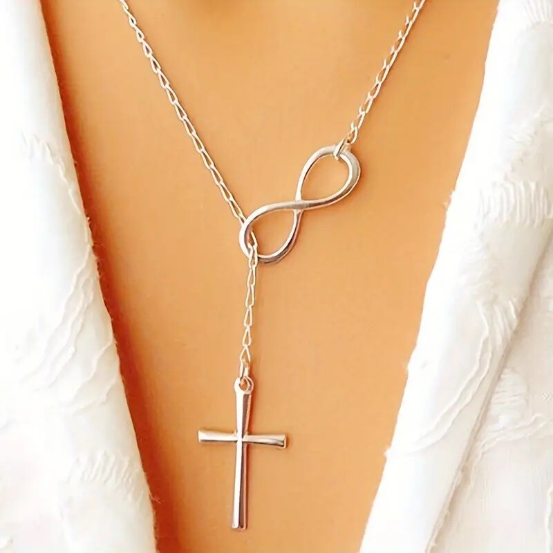 Sexy Y Shape Infinity and Cross Necklace with adjustable 45cm 17.7in chain