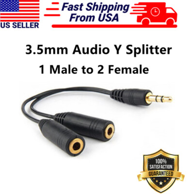 3.5mm AUX Audio Splitter 1 Male to 2 Female Headphone Y Cable Gold Plated