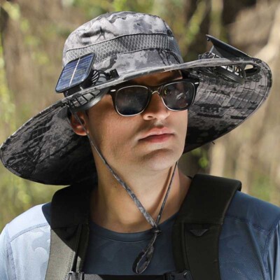 Wide Brim Solar Fan Hat Outdoor Fishing Hat, Sunscreen Sun Hat with Fans QFB