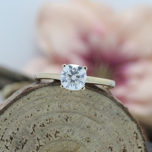 14K Gold 1.00 Carat Cushion Cut Moissanite Classic Solitaire Engagement Ring
