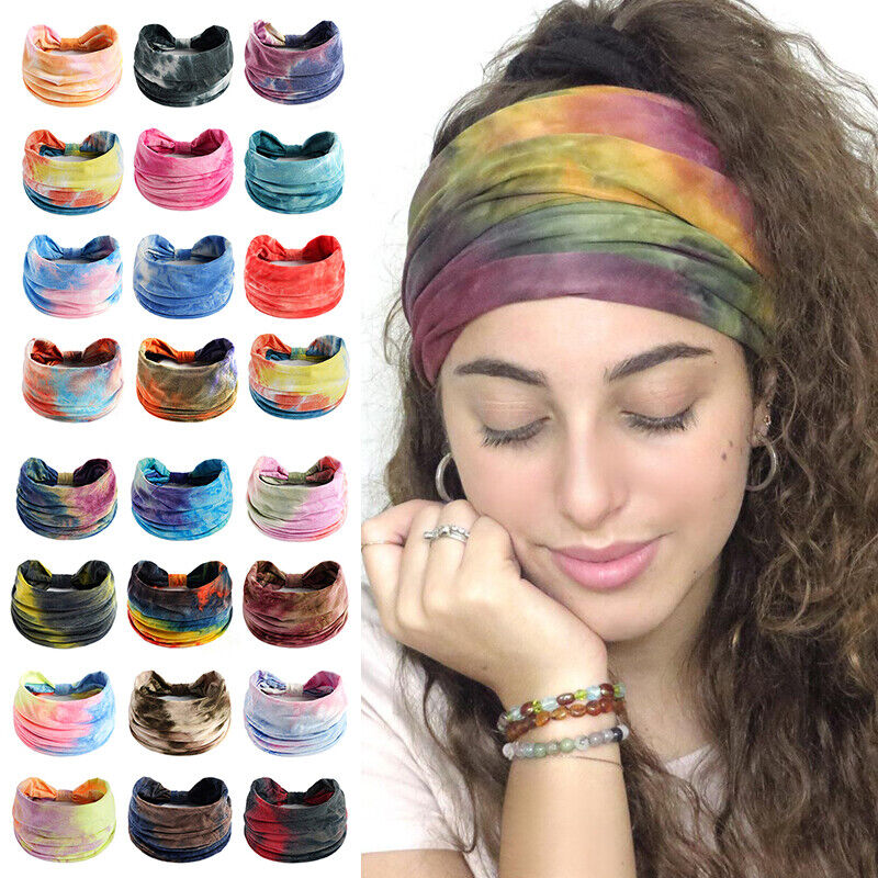 Women Wide Elastic Turban Head Wraps Headbands Boho Sports Yoga Hair Bands Multi