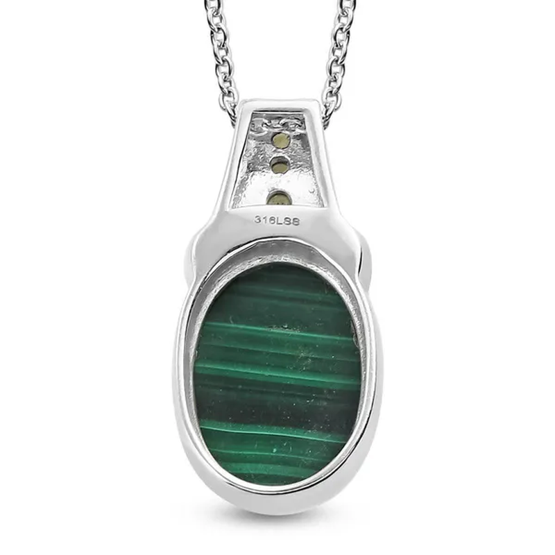 Birthday Gifts Stainless Steel Malachite Peridot August Birthstone Pendant Necklace Fashion Women for Size 20