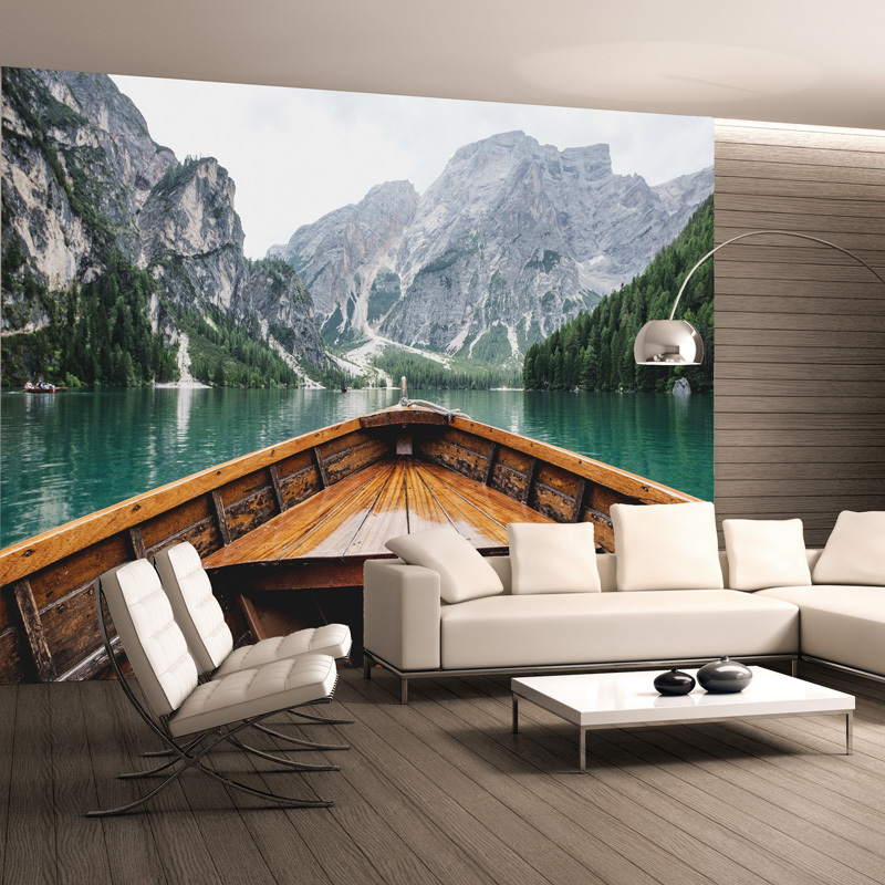 Mountain River Boat Nature Wall Mural Wallpaper Bedroom Children Room Nursery