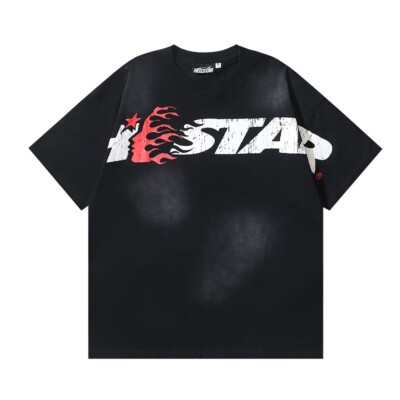 HELL STUDIOS STAR INS Same Style Big Logo Cotton Tee Wash Black T-shirt 2 Color