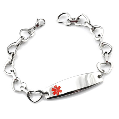 CUSTOM ENGRAVE Medical Alert ID Stainless Steel Open Heart Bracelet
