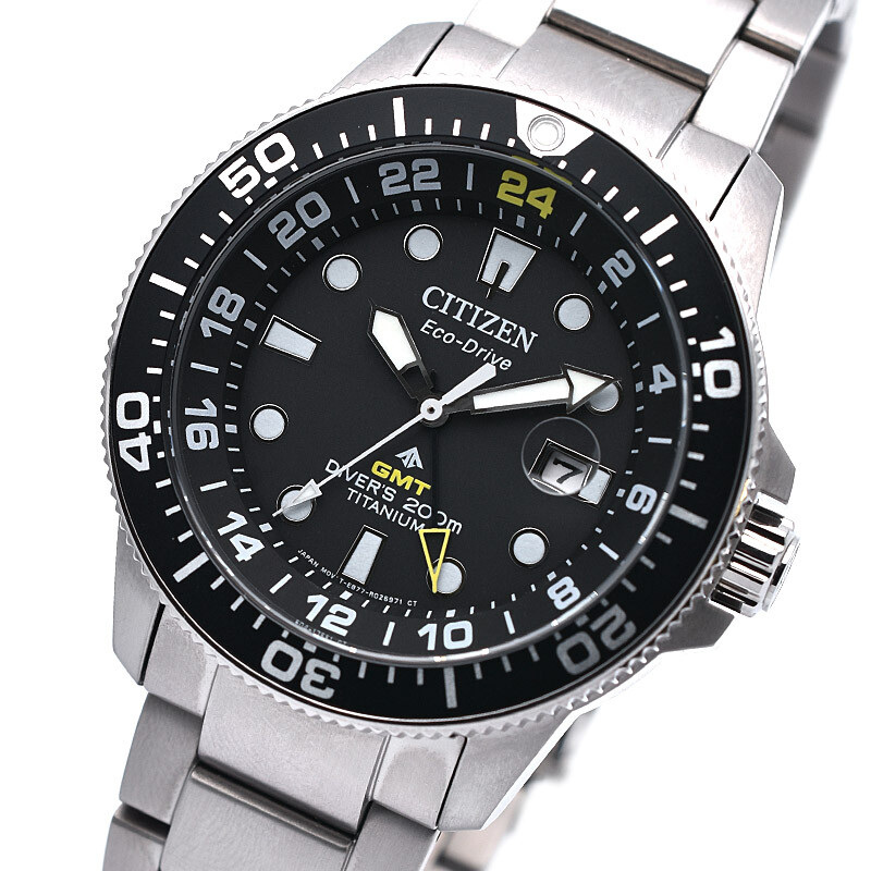 Pre-owned Citizen Promaster Bj7110-89e Eco-drive Marine Series Gmt Diver Titanium Watch