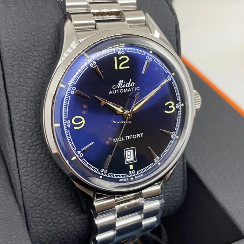 Pre-owned Mido Multifort Powerwind Blue Dial Steel Men's Watch M0404071104700